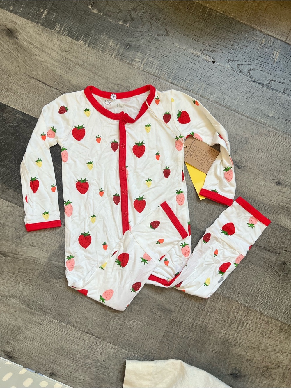 Kyte Baby Strawberry Print Footless Pajamas with Red Trim